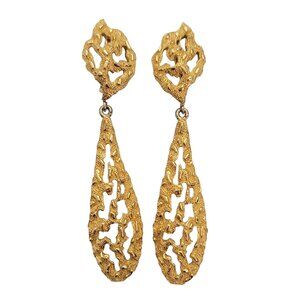 Trifari Crown Over T Gold Tone Brutalist Pear Nugget Clip Earrings Signed E968